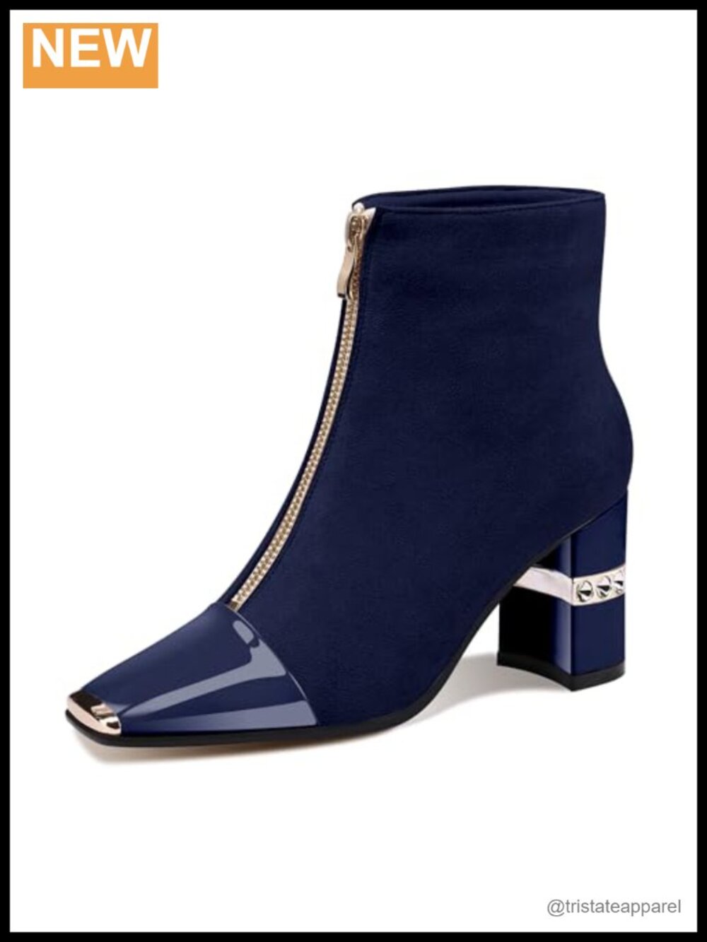 Women's Suede Ankle Boots Block Heel Square Toe Front Zipper Short Booties